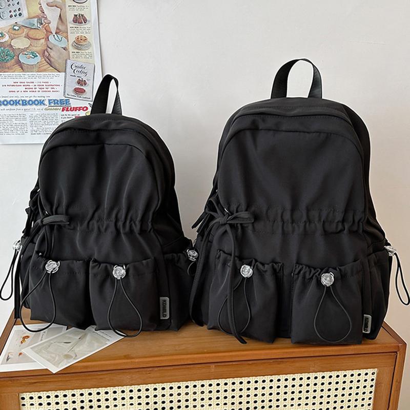 Minimalist Solid Bowknot Students Schoolbag Tutoring Bag Large Capacity Nylon Knapsack Waterproof Outdoor Travel Backpack Tote