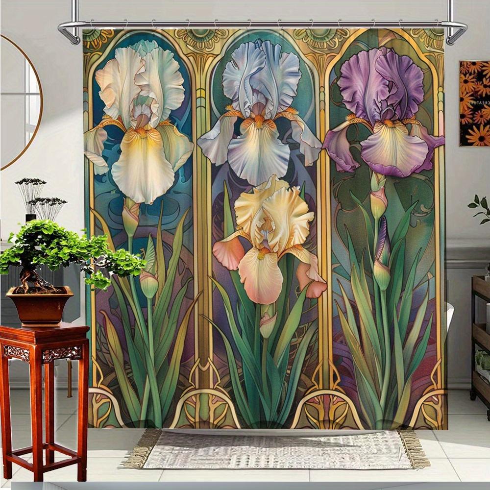 Floral Theme Shower Curtain with Iris Design Elegant Bathroom Polyester Fabric Pleasant Bath Decoration Shower Curtain 90x180cm