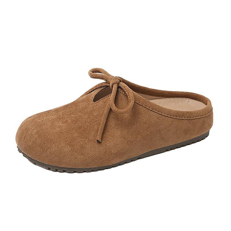 Retro matte round head half slippers women's spring big head women's flat bottom one pedal casual beanie shoes