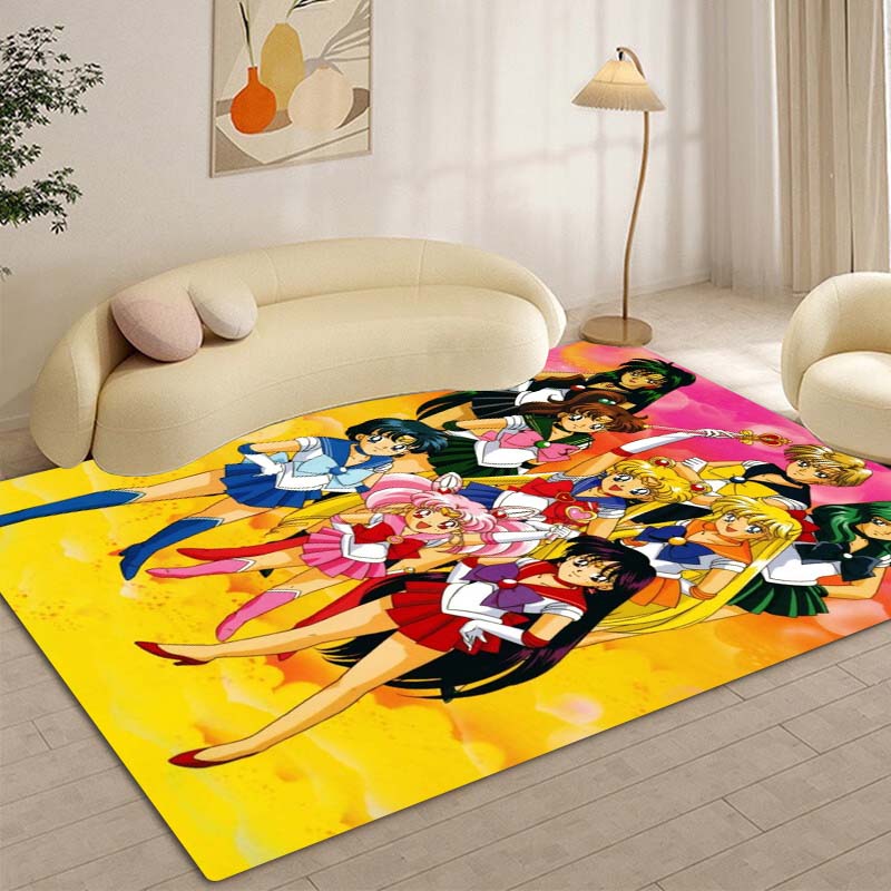 3DPretty Guardian Sailor Moon Pattern Rug, Non-slip Floor Mat, Suitable for Children's Playrooms, Bedrooms, Crawling Mats, Stain
