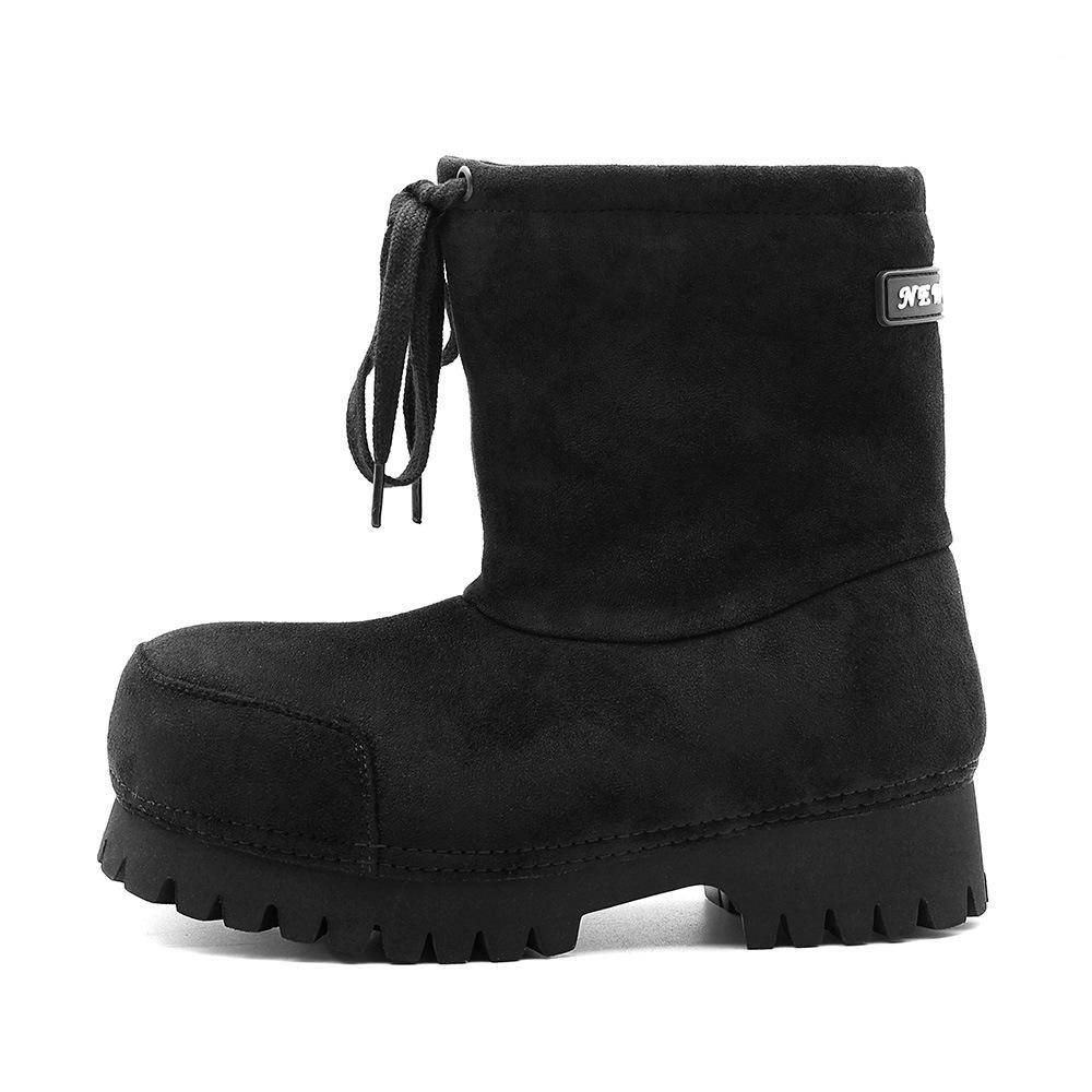 Women's 2025 Winter Thick-Soled Snow Boots: Fashionable, Non-Slip, Ugly-Cute Ski Boots with Drawstring for Big Toes; Thickened and Warm.