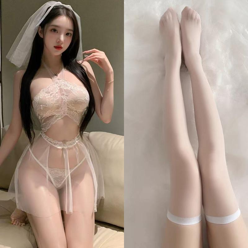 Large Size Sexy Playful Cute COS Bridal Uniform Set Perspective Suspender Breast One-piece Underwear