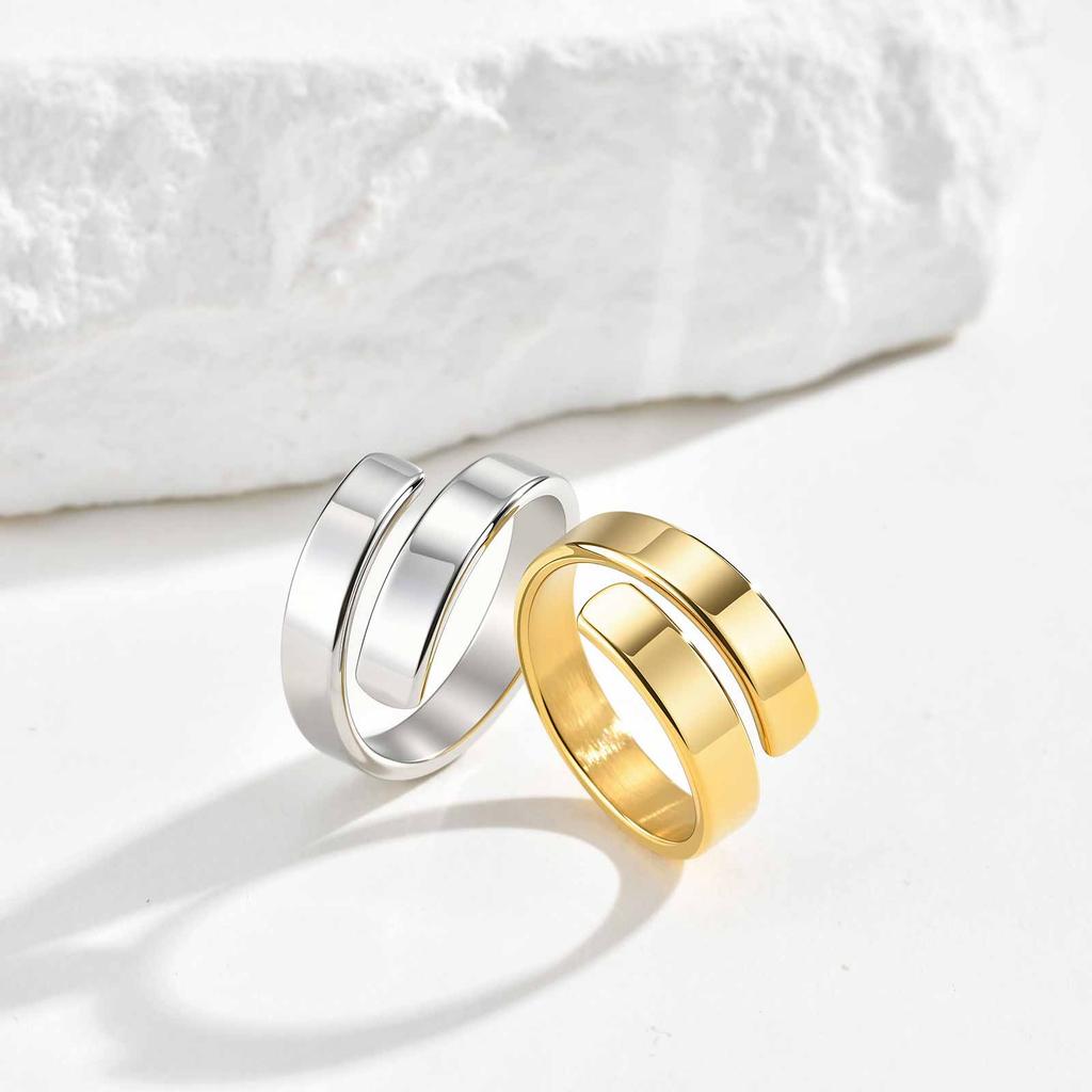 Adjustable Stainless Steel Simple Couple Ring for Women Men Statement Wrap Wide Finger Ring Couple Jewelry Valentine's Day Gifts
