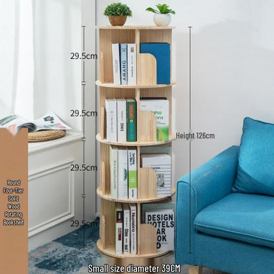 360° Rotating Children's Bookshelf: Floor-Standing, Desktop Pine Wood Storage Rack