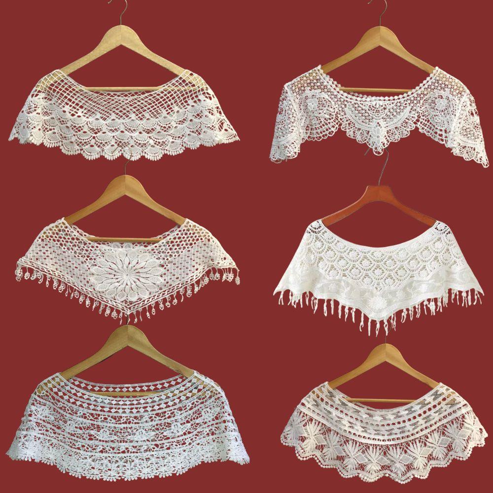 White Elegant Knit Dress Lace Crochet Shawl Wraps Bridal Hollow Out Cover Up Women Summer Sun Protection False Collar Cape