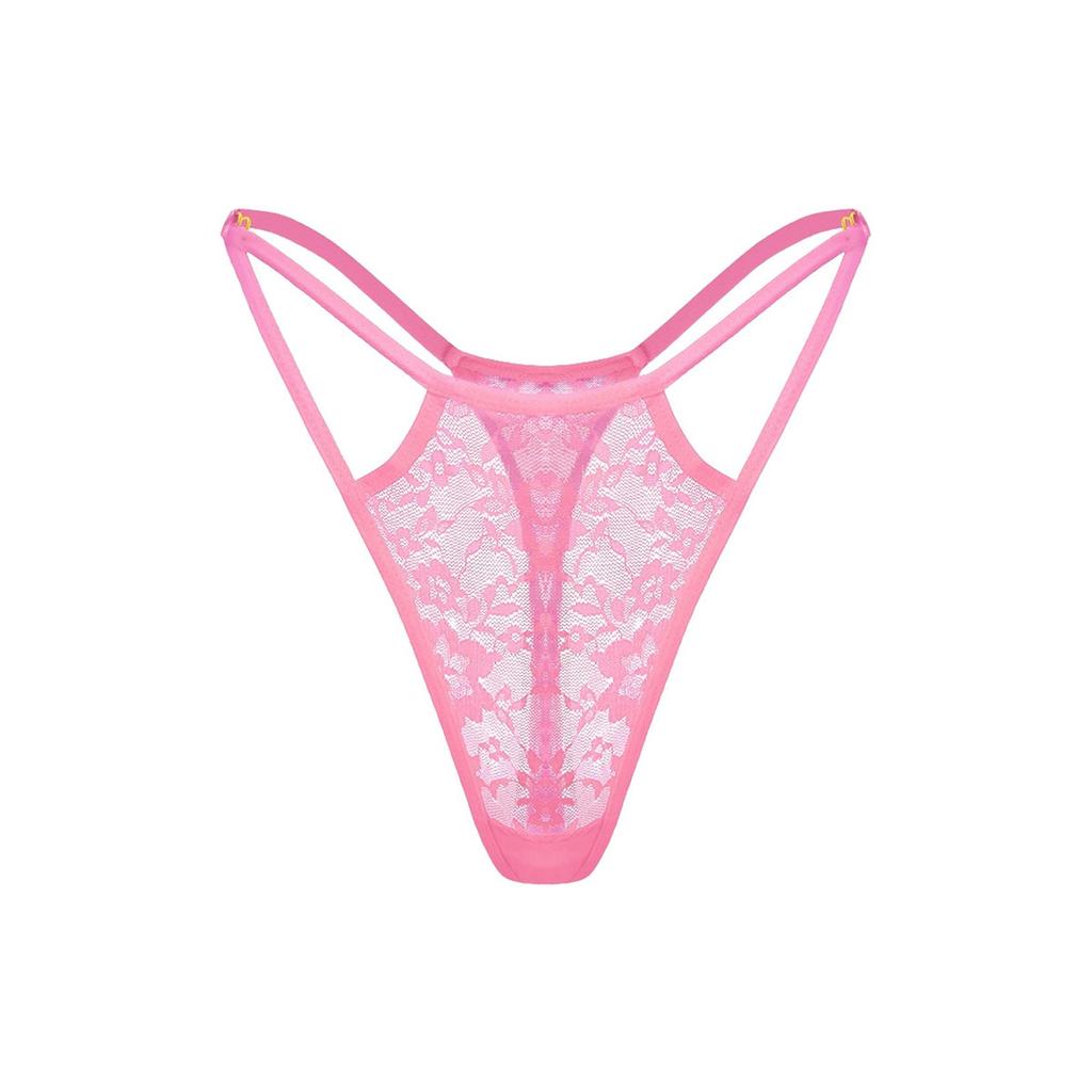 Women's Sexy Solid Color Lace Hollow See-through Low Waist Thong