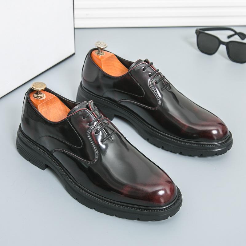 Plus Size Men's Glossy Leather Business Shoes - British Style, Trendy Thick-Soled Formal Wedding Footwear