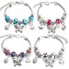 New Butterfly Pendant 5 Rhinestone Snake Chain Bangle Lobster Buckle Adjustable Charm Woman Beaded Bracelet Jewelry Gift