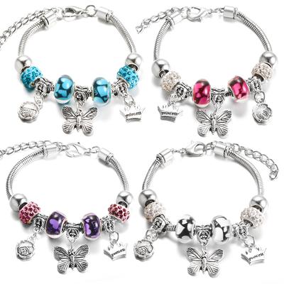 Neuer Schmetterlingsanhänger 5 Strasssteine Schlangenkette Armreif Hummerverschluss Verstellbarer Anhänger Damen Perlenarmband Schmuck Geschenk