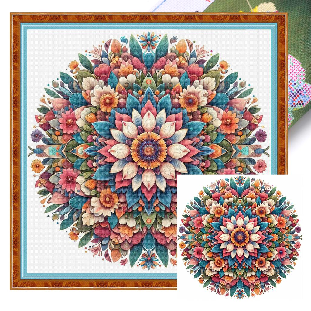 Mandala Full 11CT DIY Stamped Needlework Embroidery Kit 40x40cm Printed Cross-Stitch Kits for Beginners Adults Home Decor