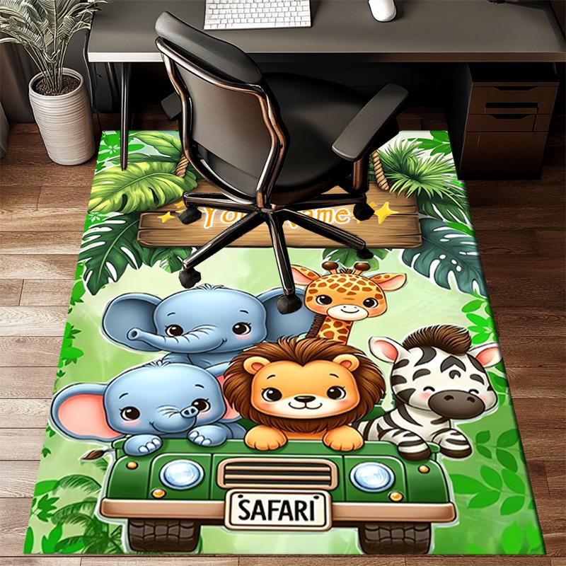 1PC Custom Name Safari Adventure Friends Theme Floor Mat Ideal for Living Room, Game Rooms, Office, Bedroom, Floor Mat Playful Design
