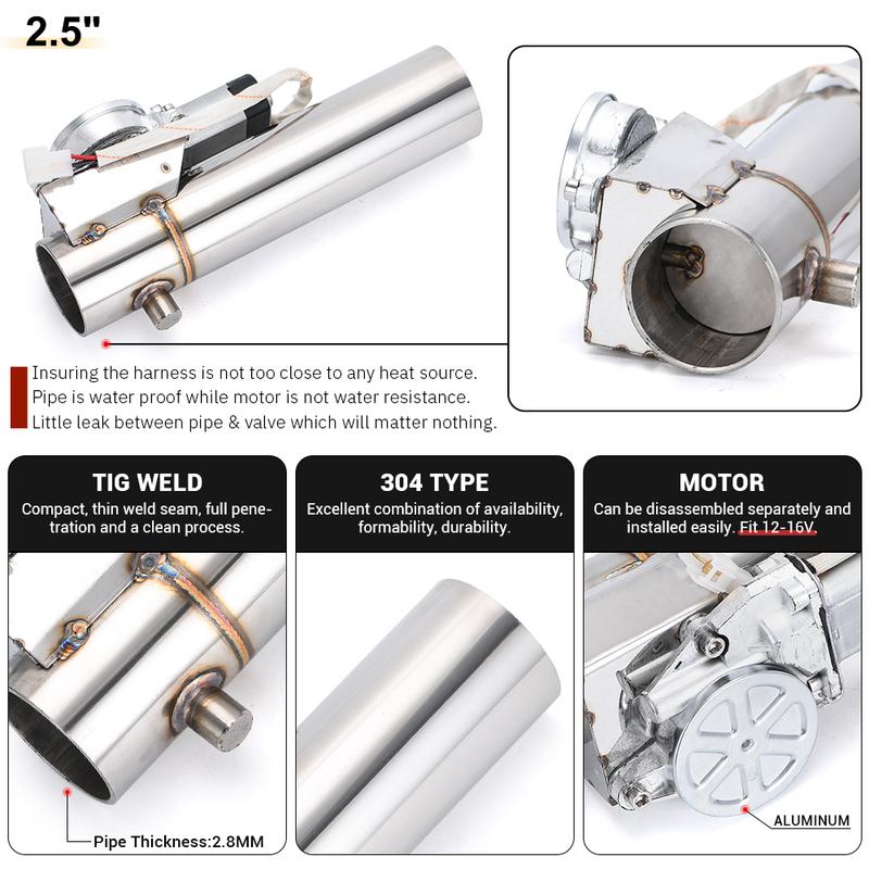 2.5" 63mm 3" 76mm Exhaust Control Valve Exhaust Pipe Electric Pipe Exhaust Electrical Cutout with Remote Control Wholesale Valve