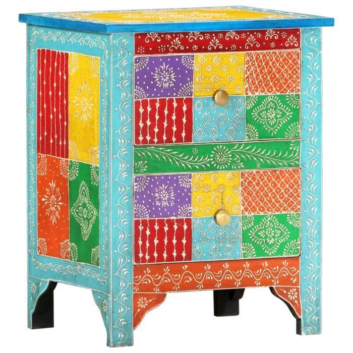 VidaXL Table de chevet peinte à la main 40x30x50 cm Bois de manguier
