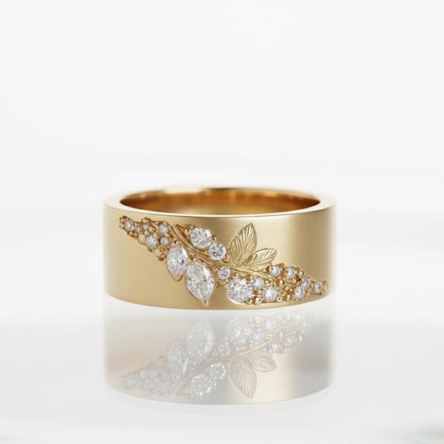 Geometric Green Color Stone Gold Leaf Ring For Women Ring Wedding Engagement Rings Gift Fashion Custom Jewelry