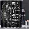 Lion Shower Curtain Black, Inspirational Shower Curtain Motivational Positive Affirmations Quotes Cool Mens Bathroom Decor, Wate