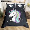 Kids Unicorn Stars King Queen Duvet Cover Cartoon Magic Animal Bedding Set Rainbow Shiny Quilt Cover Polyester Comforter Cover