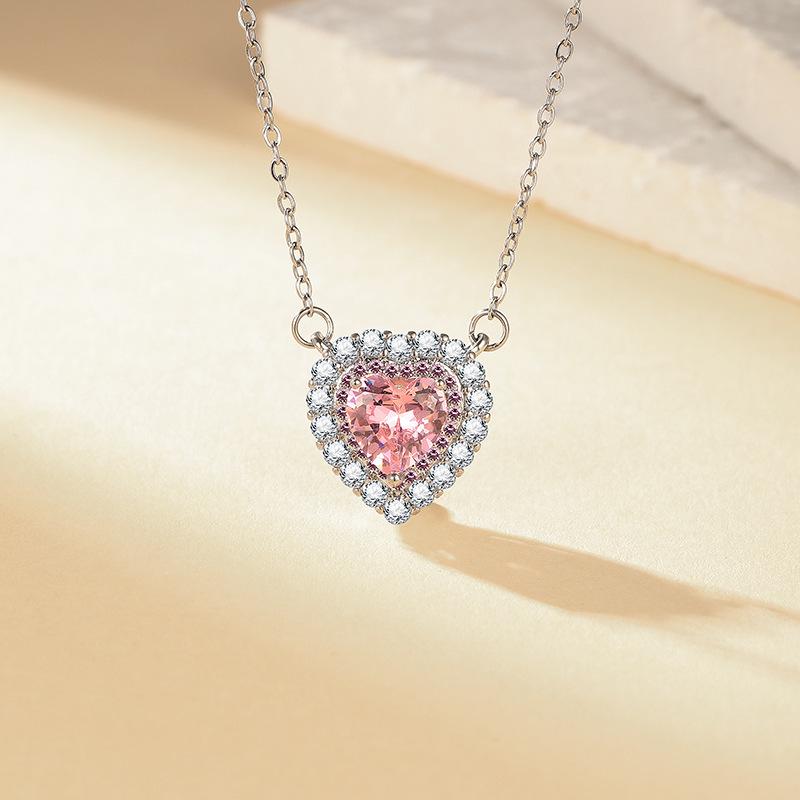 Conjunto de Colar e Brincos de Cristal em Forma de Coração Coreano com Anel em Forma de Coração e Pulseira de Verão