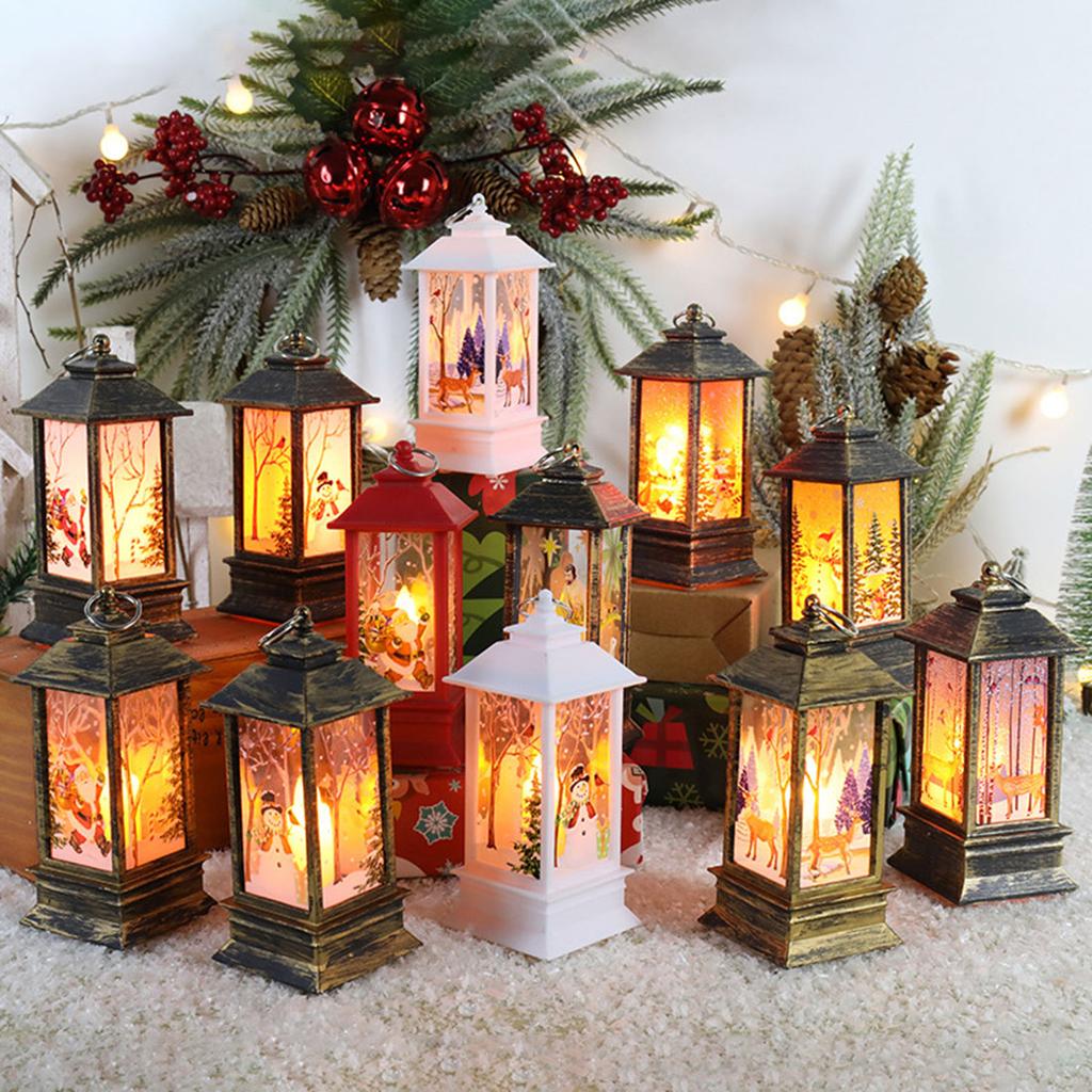 Christmas Lantern Ornament Santa Claus Snowman Elk Night Light Xmas Decorations New Year Gift