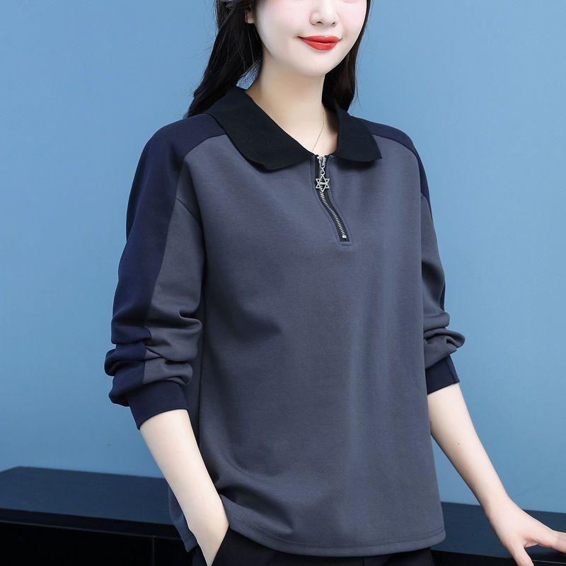 Women Color Block Half Zip Collared Sweatshirt M серый