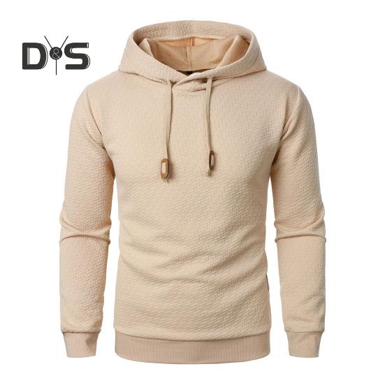 

Мужская толстовка с капюшоном на осень-зиму, однотонная, с длинными рукавами, жаккардовый дизайн, эластичные манжеты и подол, тонкая повседневная одежда, повседневный спортивный топ S хаки