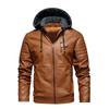 Plus Size Men's Autumn Winter Padded Thickened Hooded Warm PU Jacket Casual Outerwear