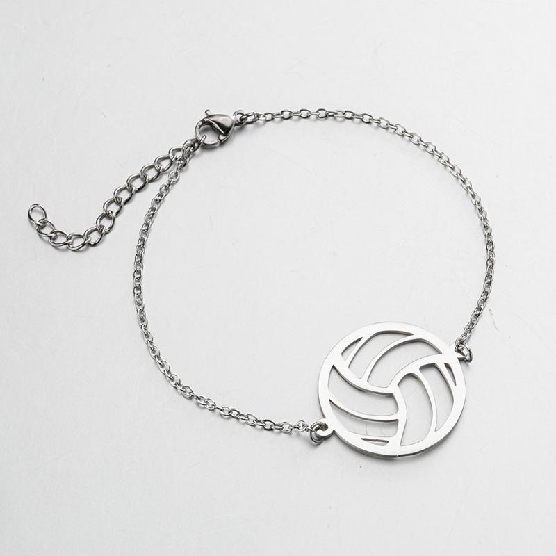 INS Fashion Stainless Steel Volleyball Player Pendant Bracelet - Geometric Round Hollow Design
