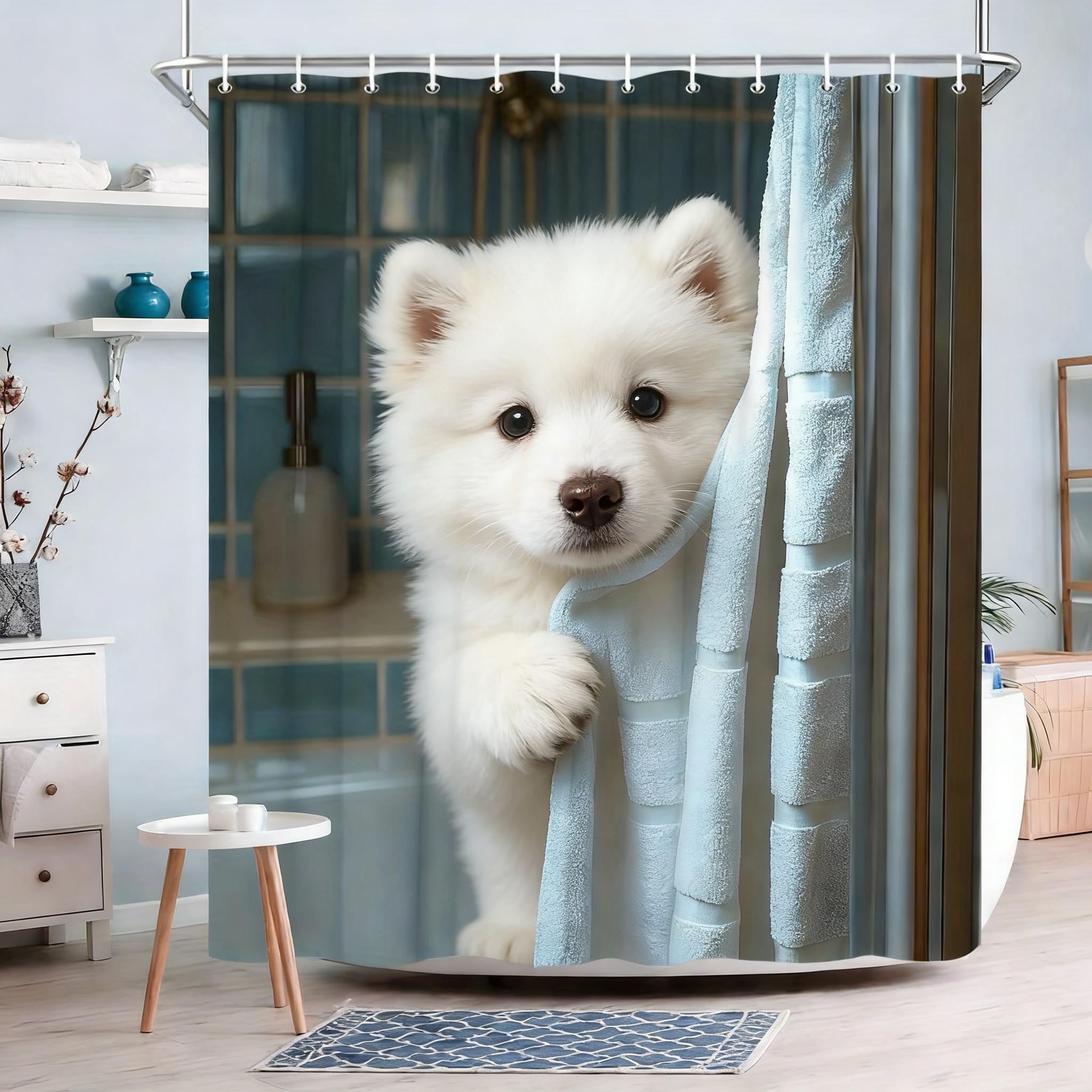 

Cute Ragdoll Cat Peeking From Towel Blue Gradient Waterproof Shower Curtain W60H190(CM)-1 Pcs