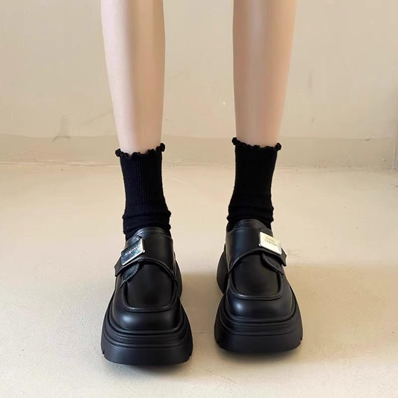 sponge cake platform small leather shoes women's shoes new autumn black thick heel retro single shoes