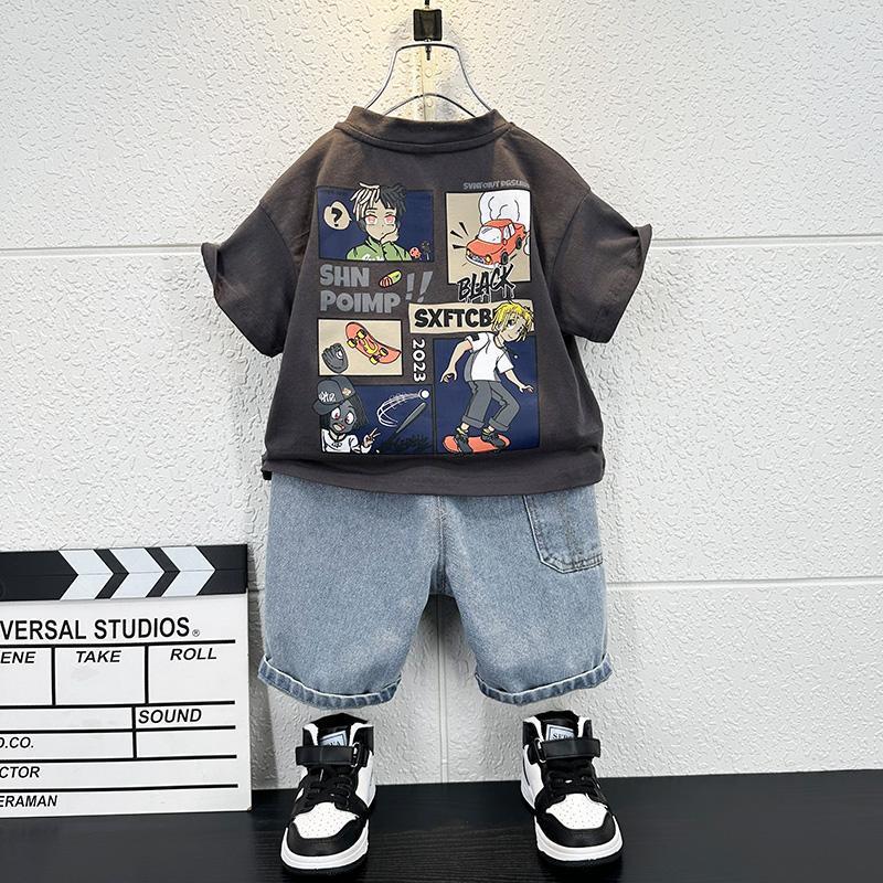 Boys' Summer Clothes Short Sleeved Set Babies' Summer Clothes Children's Cool and Handsome Two-piece Set Trendy
