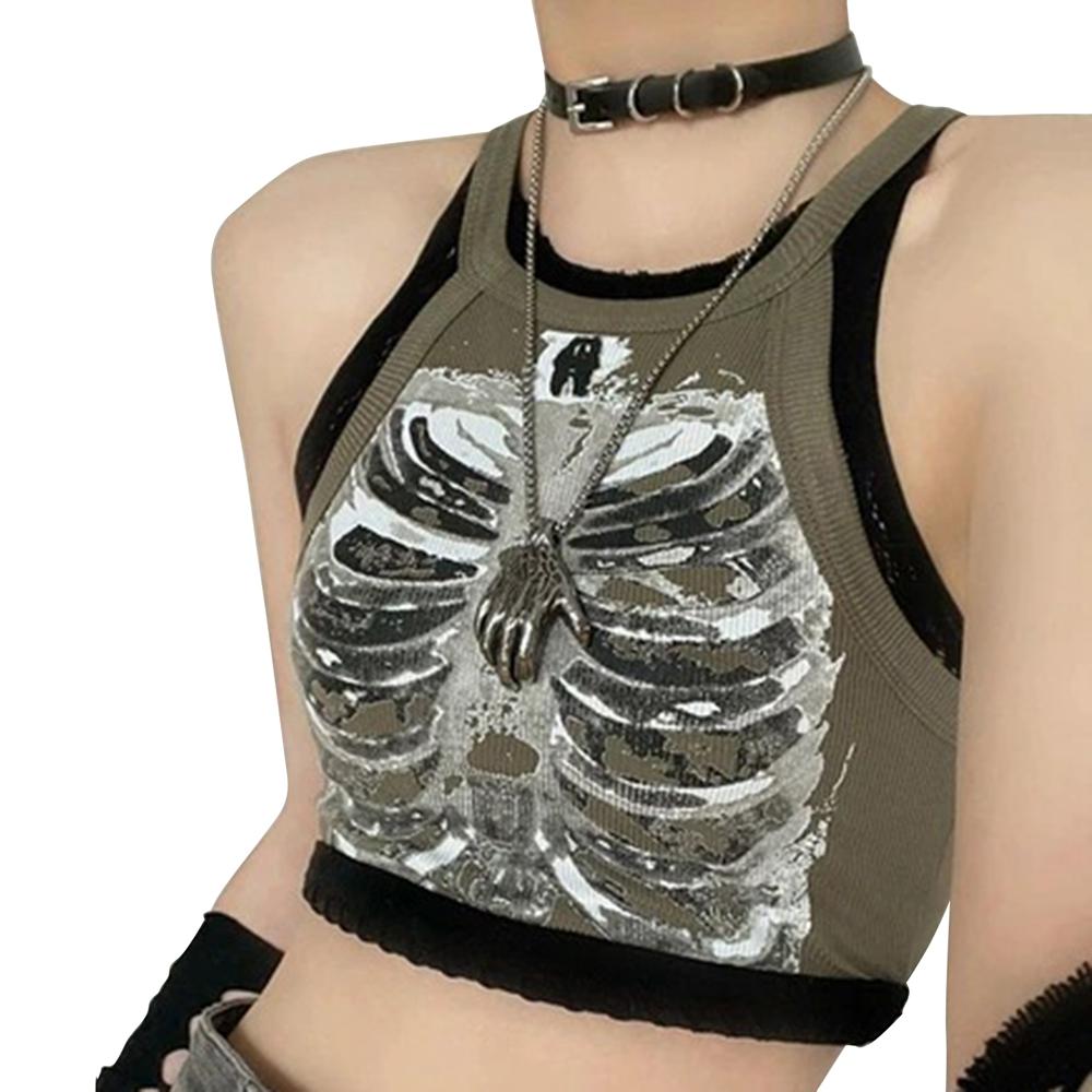 

Женская майка без рукавов с круглым вырезом и принтом в рубчик, мягкая, дышащая, популярная, повседневная, универсальная, в стиле Y2K, укороченная L