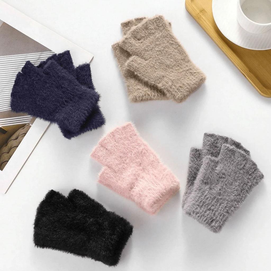 Knitted Thick Thermal Half Finger Gloves Women Men Winter Outdoor Warm Wool Driving Fingerless Glove Touchscreen Mittens