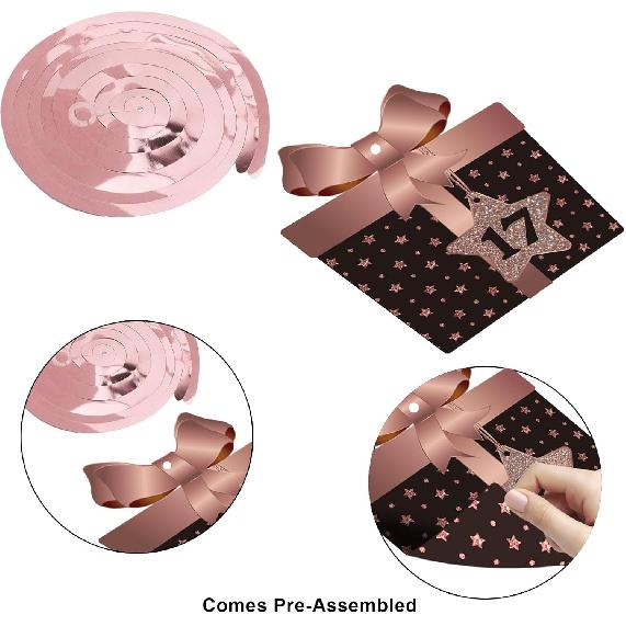 BRT Bearingshui Happy 17th Birthday Party Hanging Swirls Streams Ceiling Decorations, Celebration 17 Foil Hanging Swirls with Cutouts for 17 Years