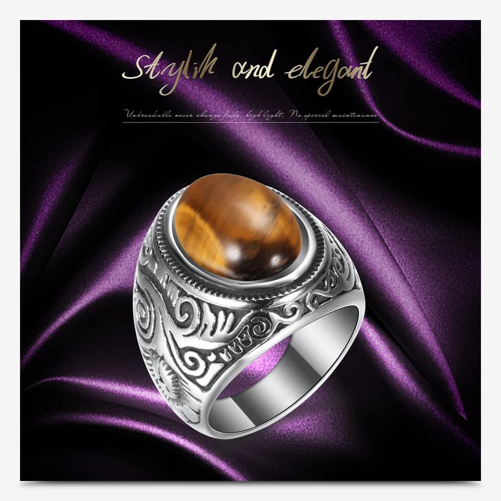 Turkusowy Pierścień dla Niebieskiego Duży Sygnet Antyczny Dodatek [Rockyu] Męski, Pierścionek, Wzór, Turkusowy, Owalny, Pierścionek, Tytanowy, Impreza, Przyjaciel, Prezent, Styl,