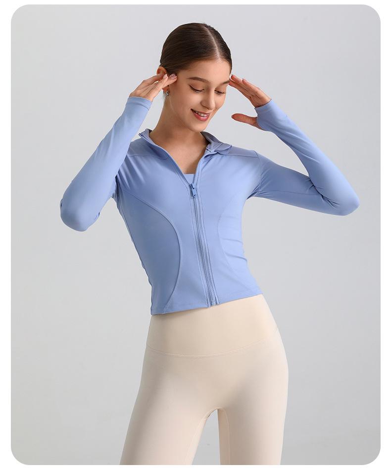 European & American Zipper Yoga Jacket - Quick-Drying, Slimming, Long Sleeve Fitness Top for Women