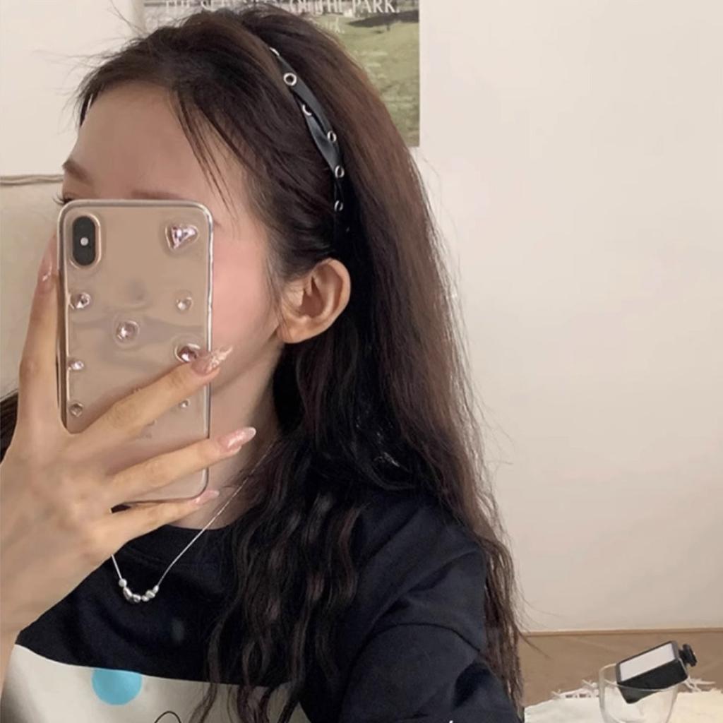Twisted PU Leather Headbands Elastic Woman Makeup Headband Exaggerated Adjustable Rock Punk Style Hairband Anti-Slip