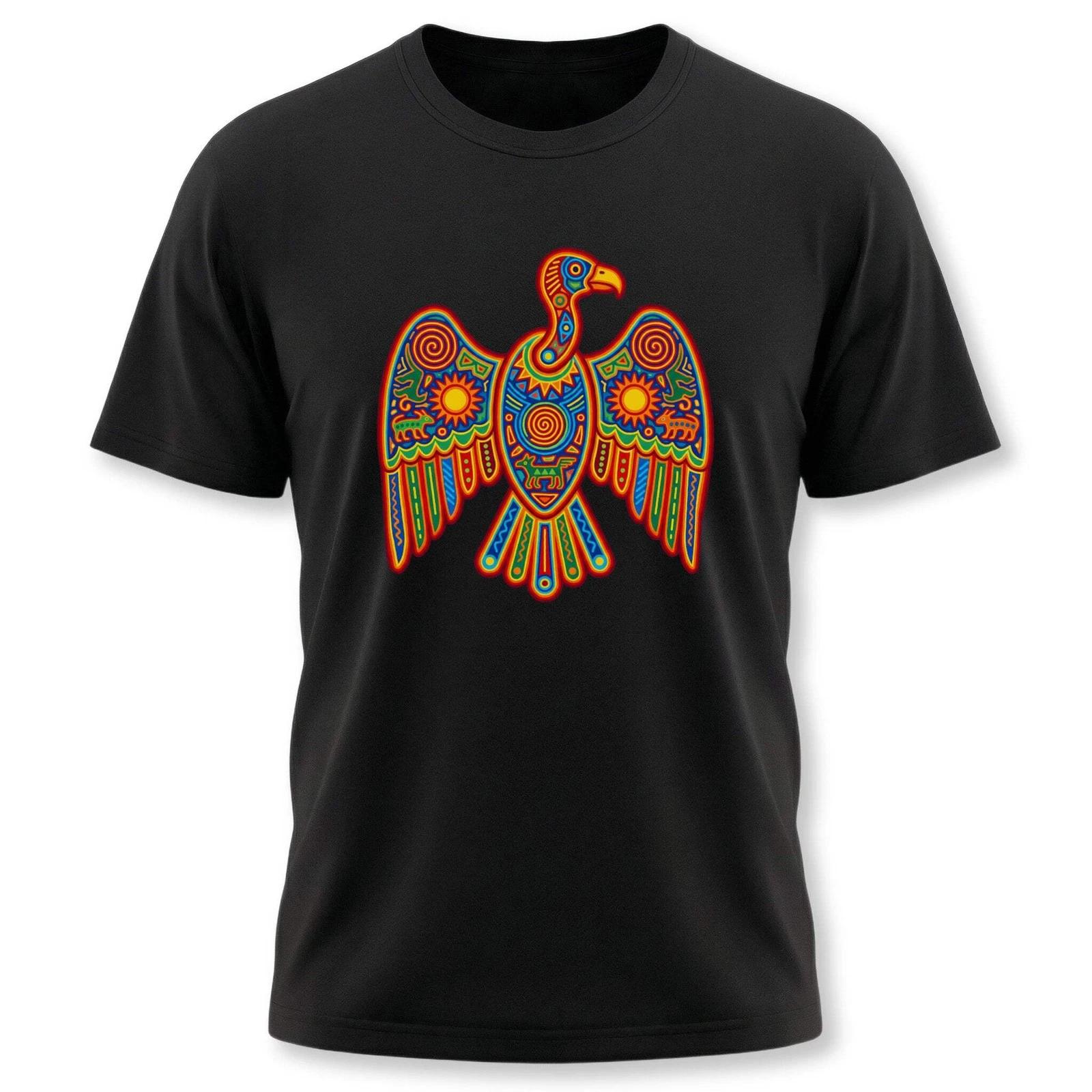 Huichol Vulture Symbol T-Shirt | Colorful Mexican Indigenous Folk Art Tee XS