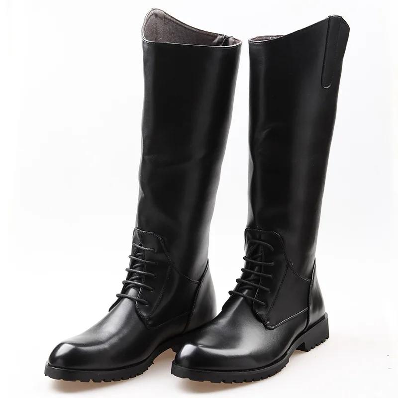 Fashionable And Casual High Top Leather Boots With A Zipper At The Back Men'S Denim Boots With Long Sleeves Knight Riding Boots