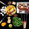 Stainless Steel Telescoping BBQ Fork U-Shaped Hot Dog Skewer with Wooden Handle for Outdoor Grilling Campfire BBQ Use