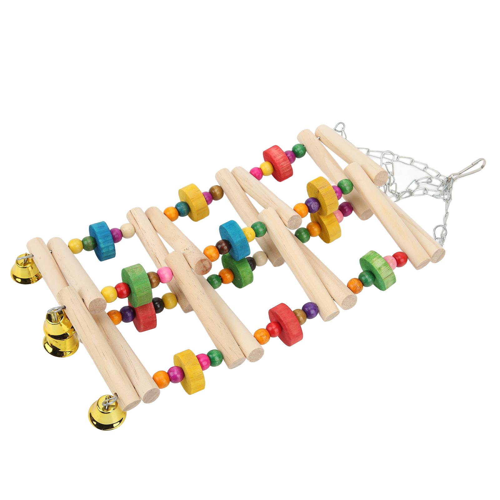 

Bird Climbing Toy Wooden Colorful Hanging Parrots Chewing Standing Ladder with Bells for Parakeets Budgies