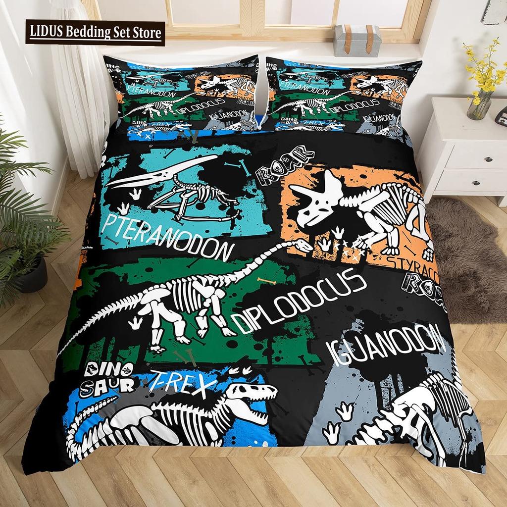 3D Dinosaur Duvet Cover Set Queen Size For Boys Dinosaur Bedding Set T-Rex Dinosaur Comforter Cover Bed Set Home Decor For Teens