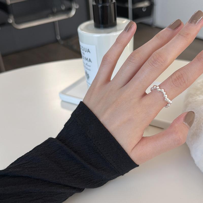 Sam Panda 925 Silver Simple Ring For Women Fine Jewelry Finger Adjustable Open Vintage Big Ball Ring For Party Birthday