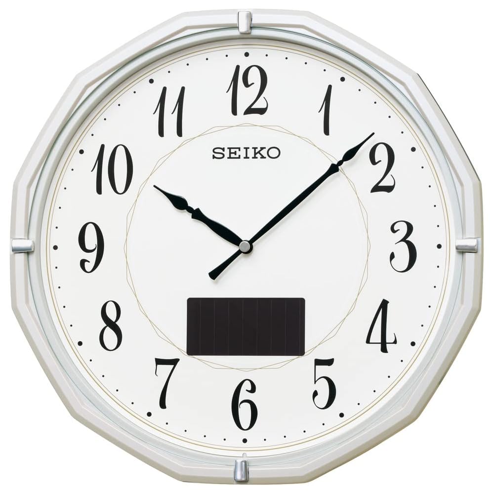 Seiko Clock Wall Clock, Radio-Controlled, Analog, Solar Powered, Hybrid Solar, White Pearl Metallic, 305 x 305 x 47 mm, SF244W