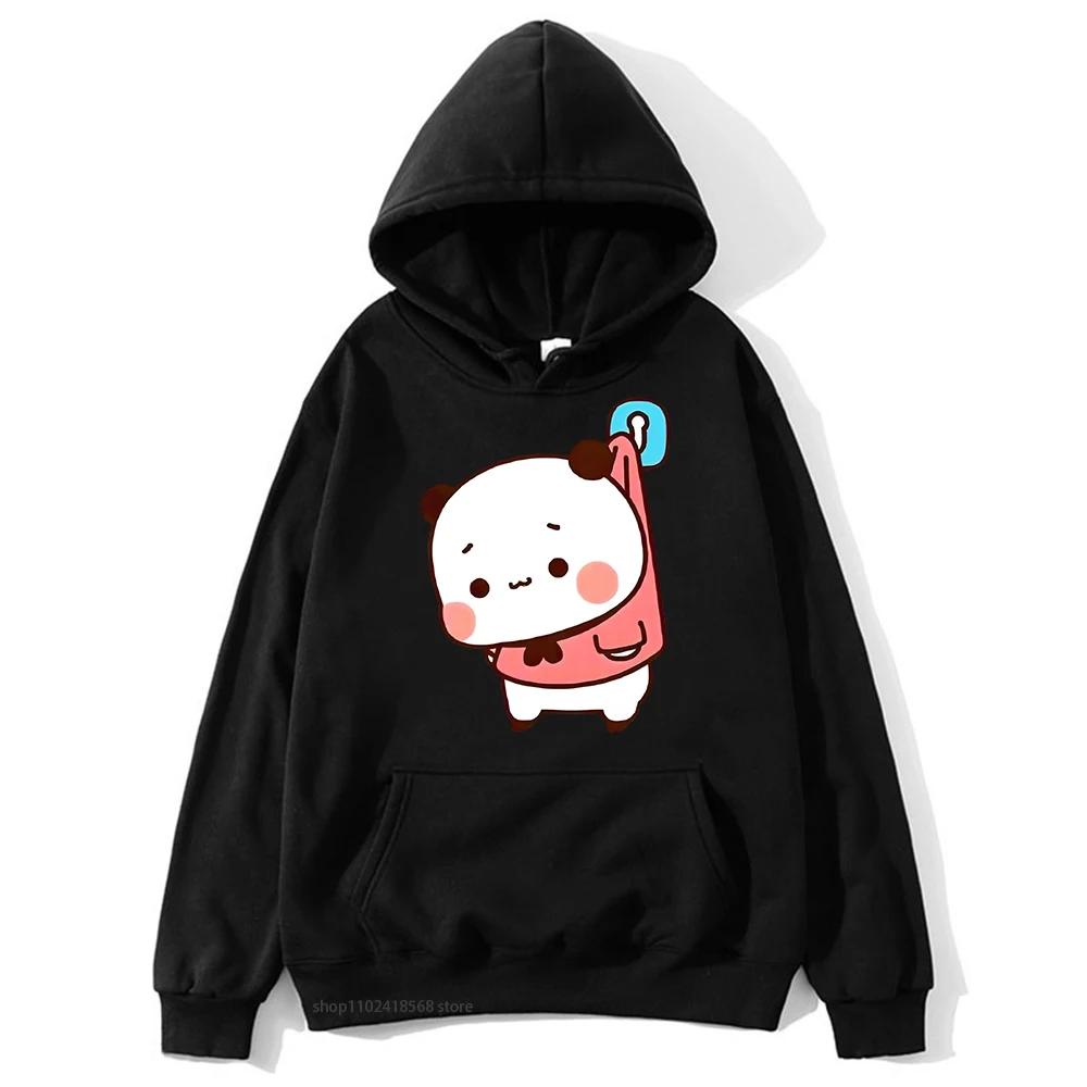 Cute Bubu and Duud Is Hanging In The Wall Funny Hoodie Panda and Brownie Bear Graphic Sweatshirt Clothes