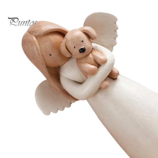 Unique Gifts for Cat Owners Angel Holding Puppy Figurine, Cute Dog Resin Statue Home Small Tabletop Sculptures Shelf Desk Decor, Handcrafted