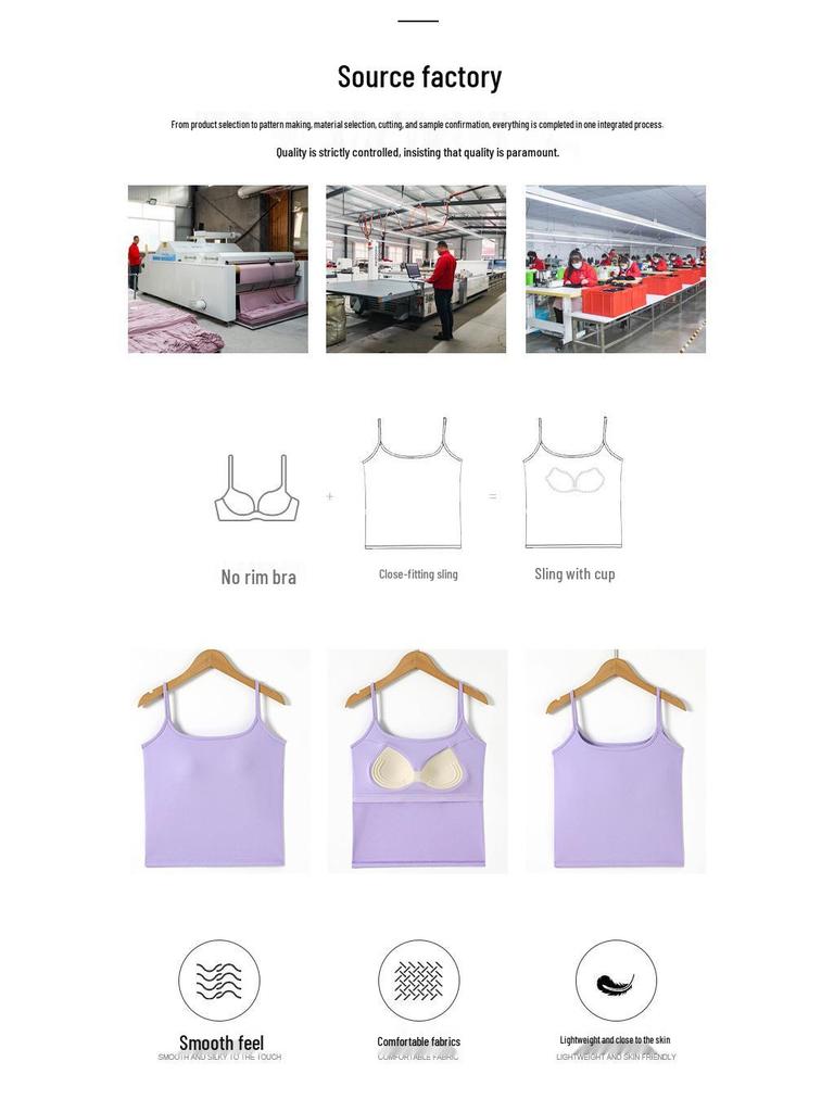 Women's White Camisole with Built-in Bra - Summer Slim Fit Versatile Base Layer
