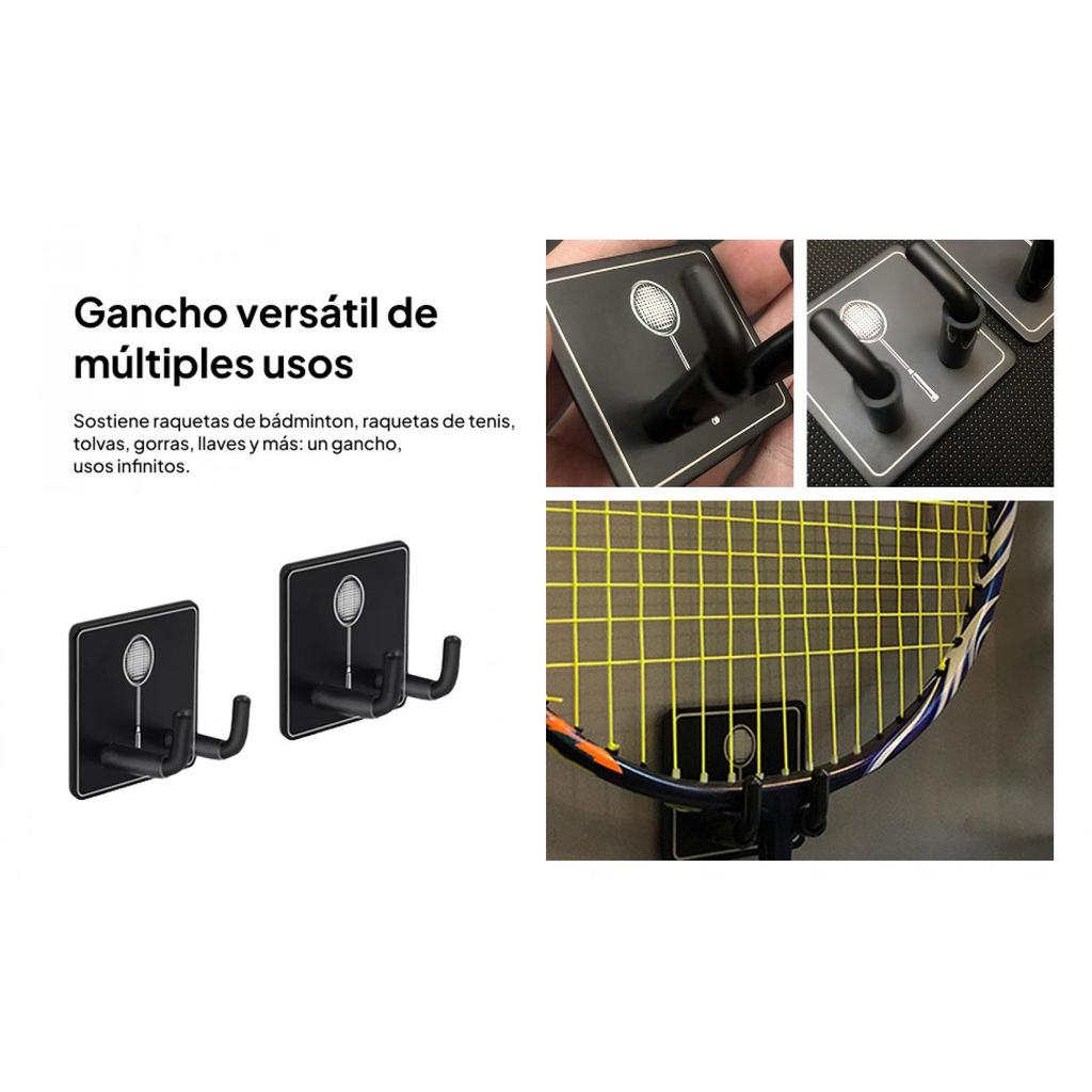 2x Wall Mounted Racket Rack Badminton Hook Storage Organizer Tennis