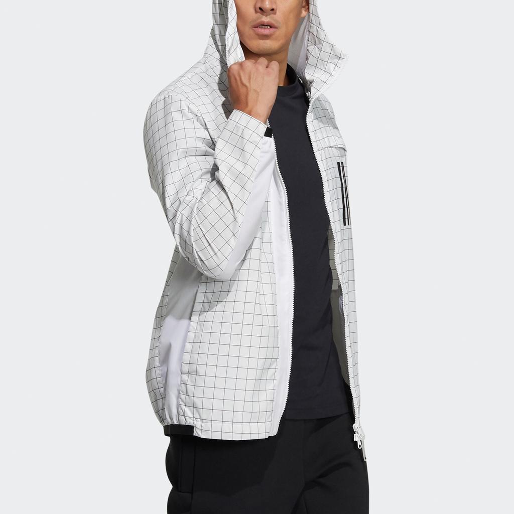 Adidas W.N.D. Bunda s kostkovanou větruodolnou kapucí Pánské svrchní oblečení Bílá GL8686