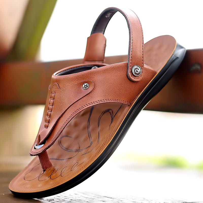 

Летний бренд Ручная работа Тапочки Высокое качество Натуральная кожа Мужские шлепанцы Оригинальный дизайн Для дома и улицы Мягкая пляжная повседневная обувь 38