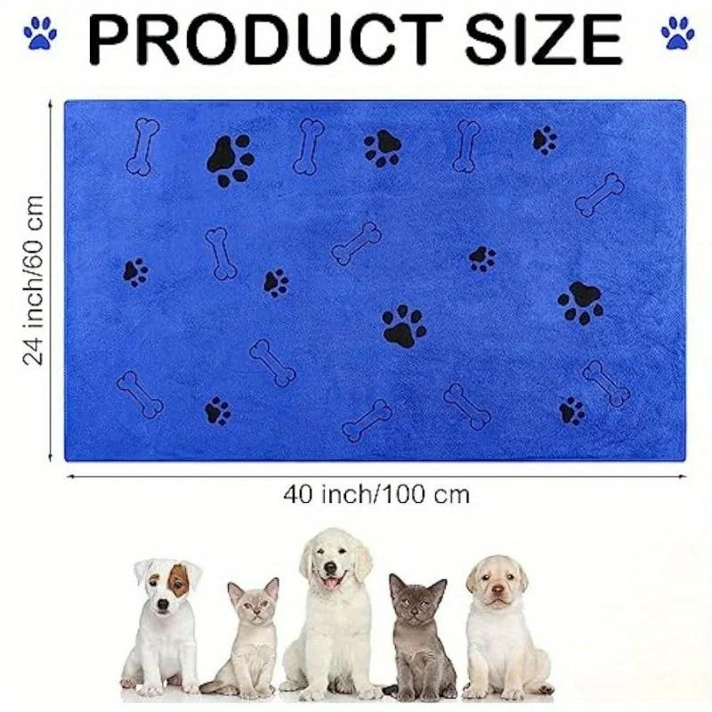 3 PEZZI 60x100 Super Assorbente Asciugatura Rapida Asciugamano per Animali Morbida Microfibra Asciugamano da Bagno per Cane Gatto Stampa Zampa Osso Taglia Grande Coperta Asciugatura Animali