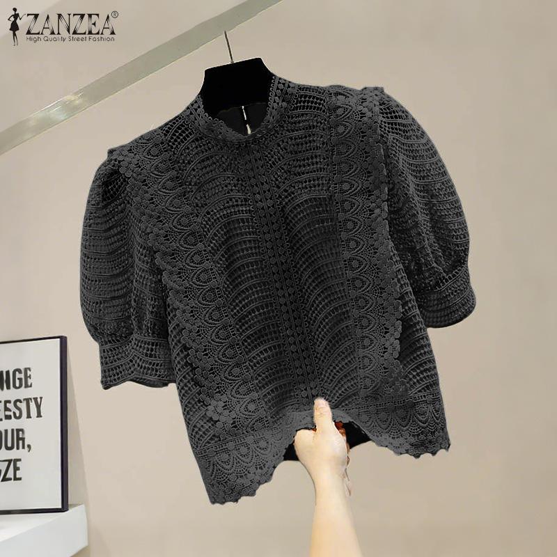 ZANZEA Women Summer Hollow Out Lace Casual Half Sleeve Blouse